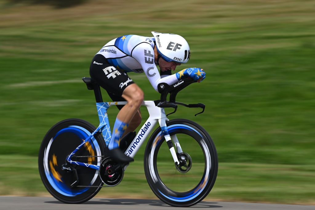 ABTWILL SWITZERLAND JUNE 18 Stefan Bissegger of Switzerland and Team EF EducationEasyPost sprints during the 86th Tour de Suisse 2023 Stage 8 a 257km individual time trial from St Gallen to Abtwil UCIWT on June 18 2023 in Abtwil Switzerland Photo by Dario BelingheriGetty Images