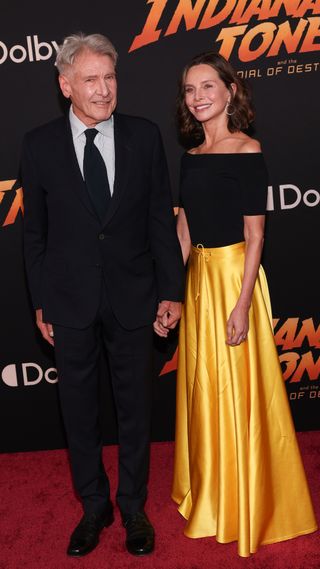 Harrison Ford and Calista Flockhart at the premiere of "Indiana Jones and the Dial of Destiny" held at the Dolby Theatre on June 14, 2023 in Los Angeles, California.