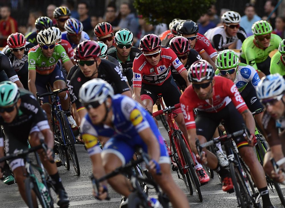 Chris Froome rides in the bunch during the final stage of the 2017 Vuelta a Espana