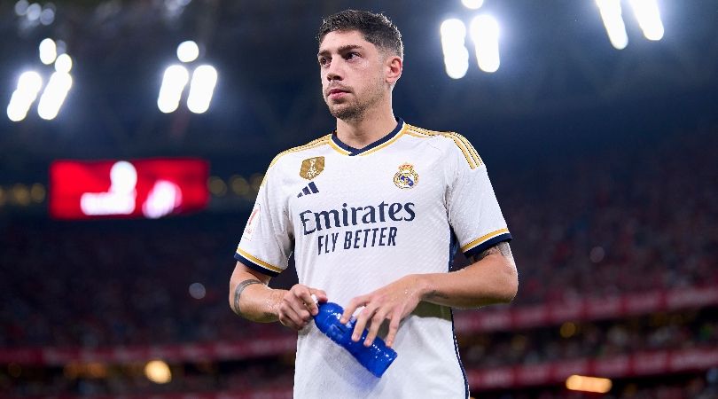 Fede Valverde in action for Real Madrid against Athletic Club in LaLiga in August 2023.