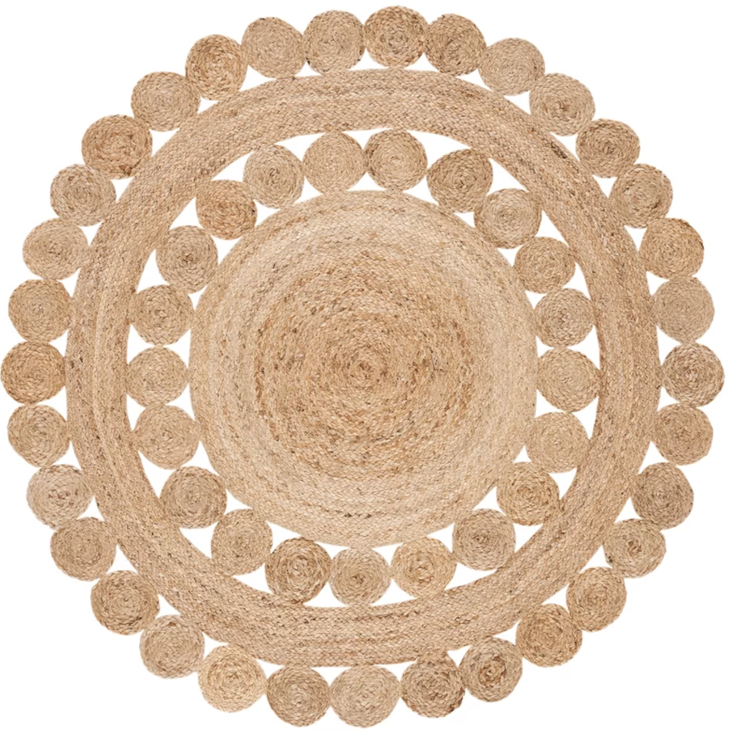 A round jute rug with pattern