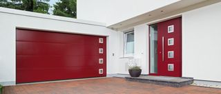 House with a red electric garage door