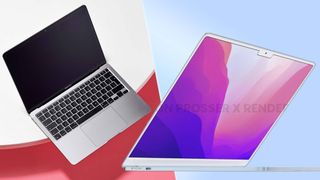 MacBook Air 2020 next to a render of what the MacBook Air 2022 could look like