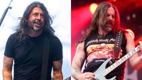 Dave Grohl performing onstage at Coachella and Sepultura’s Andreas Kisser onstage at a festival
