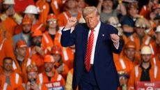 Donald Trump speaks during a rally at the US Steel-Irvin Works in Pennsylvania