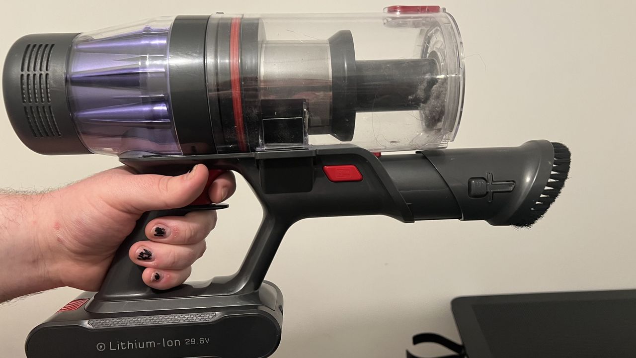 The Ultenic U16 Flex vacuum with the brush add-on pushed out