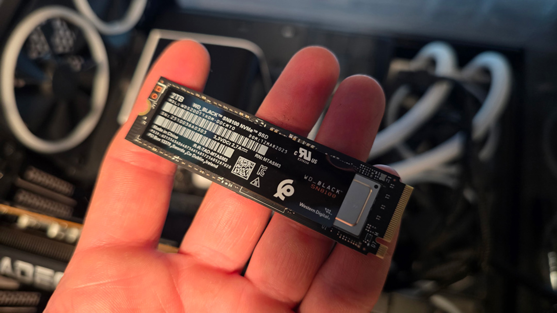 A WD Black SN8100 as it's installed inside a gaming PC.