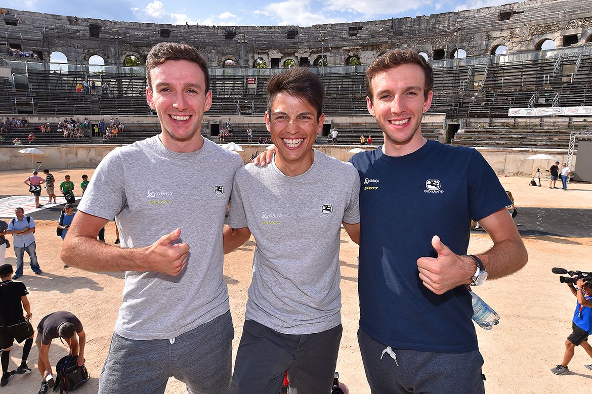 Orica-Scott's three-pronged attack - Adam and Simon Yates either side of Esteban Chaves in Nimes
