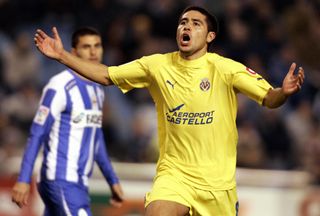 Juan Roman Riquelme celebrates after scoring for Villarreal against Deportivo La Coruña in November 2005.