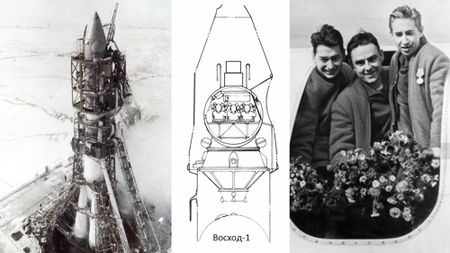 On Oct. 12, 1964, the Soviet Union launched the first multiperson mission, Voskhod 1, which launched three Russian cosmonauts into space. The crew included Vladimir Komarov (commander), Konstantin Feoktistov (engineer) and Boris Yegorov (doctor), shown at right. 