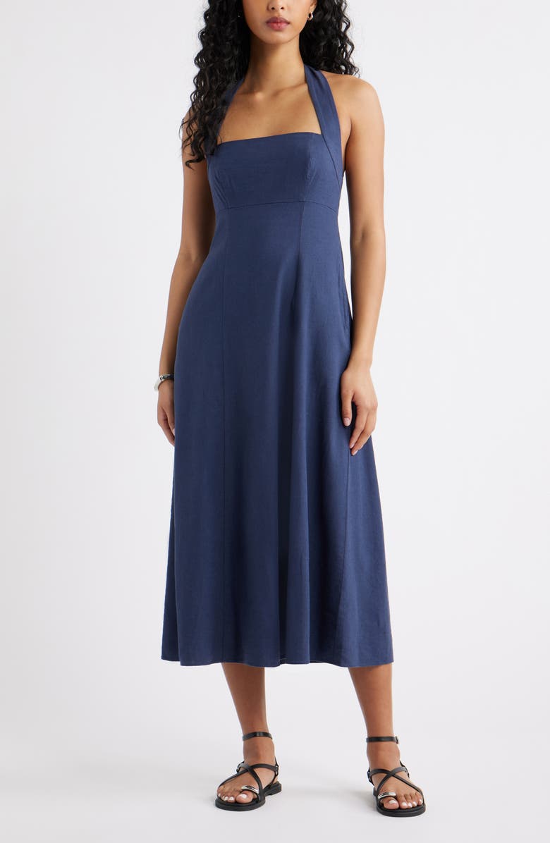 Linen Blend Halter Midi Dress