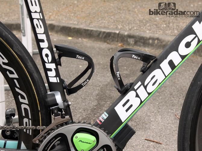 Tacx Tao aluminum bottle cages were a popular choice at this year's Paris-Roubaix
