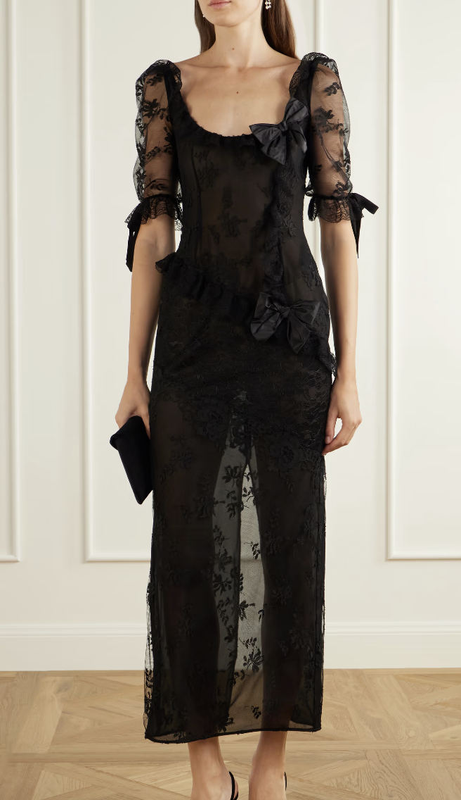 Alessandra Rich, Bow-Detailed Lace-Trimmed Midi Dress