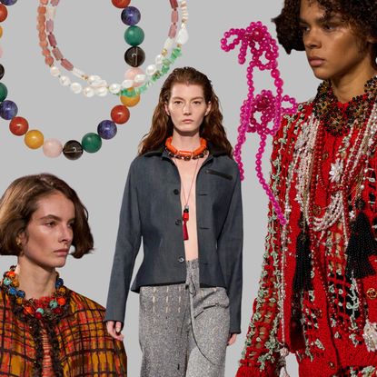 collage of beaded jewelry on the spring 2026 runways
