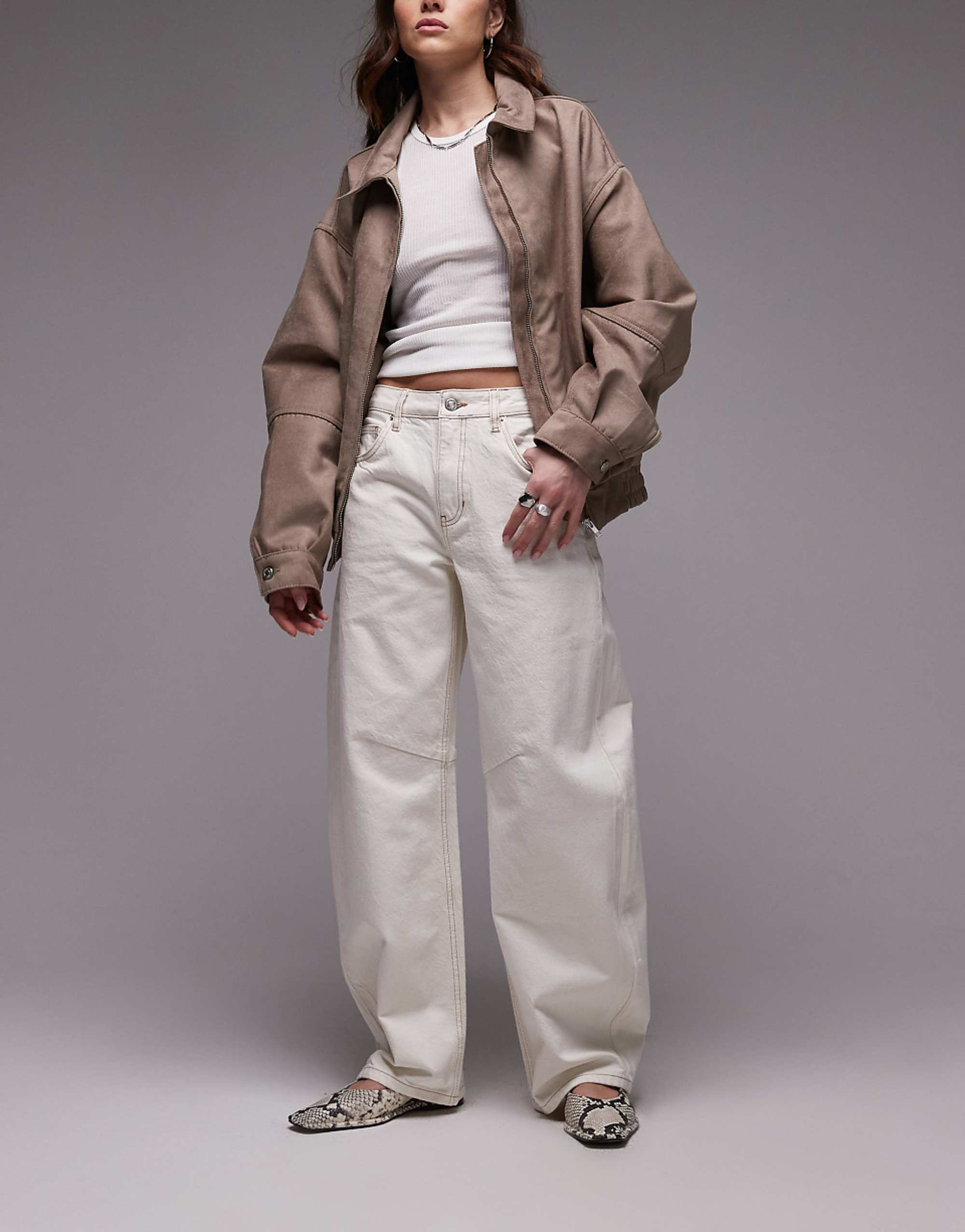 Topshop Barrel Leg Jean in Off White