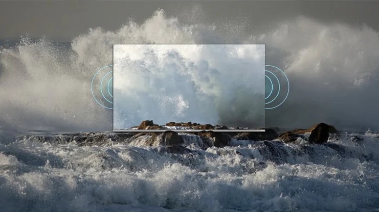 Haier S90 TV with an image of mountains displayed.
