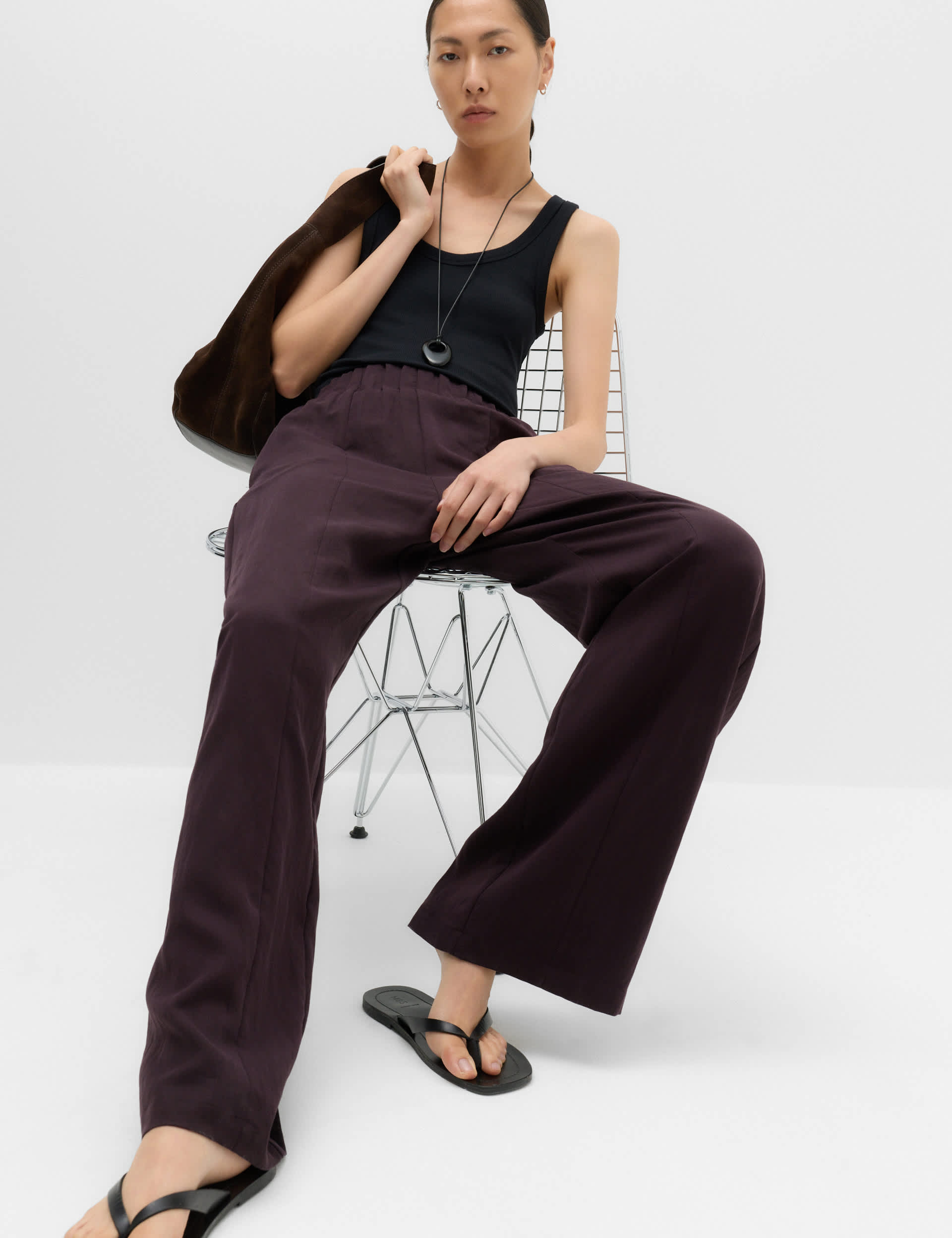 Lyocell Rich Elasticated Waist Wide Leg Trousers