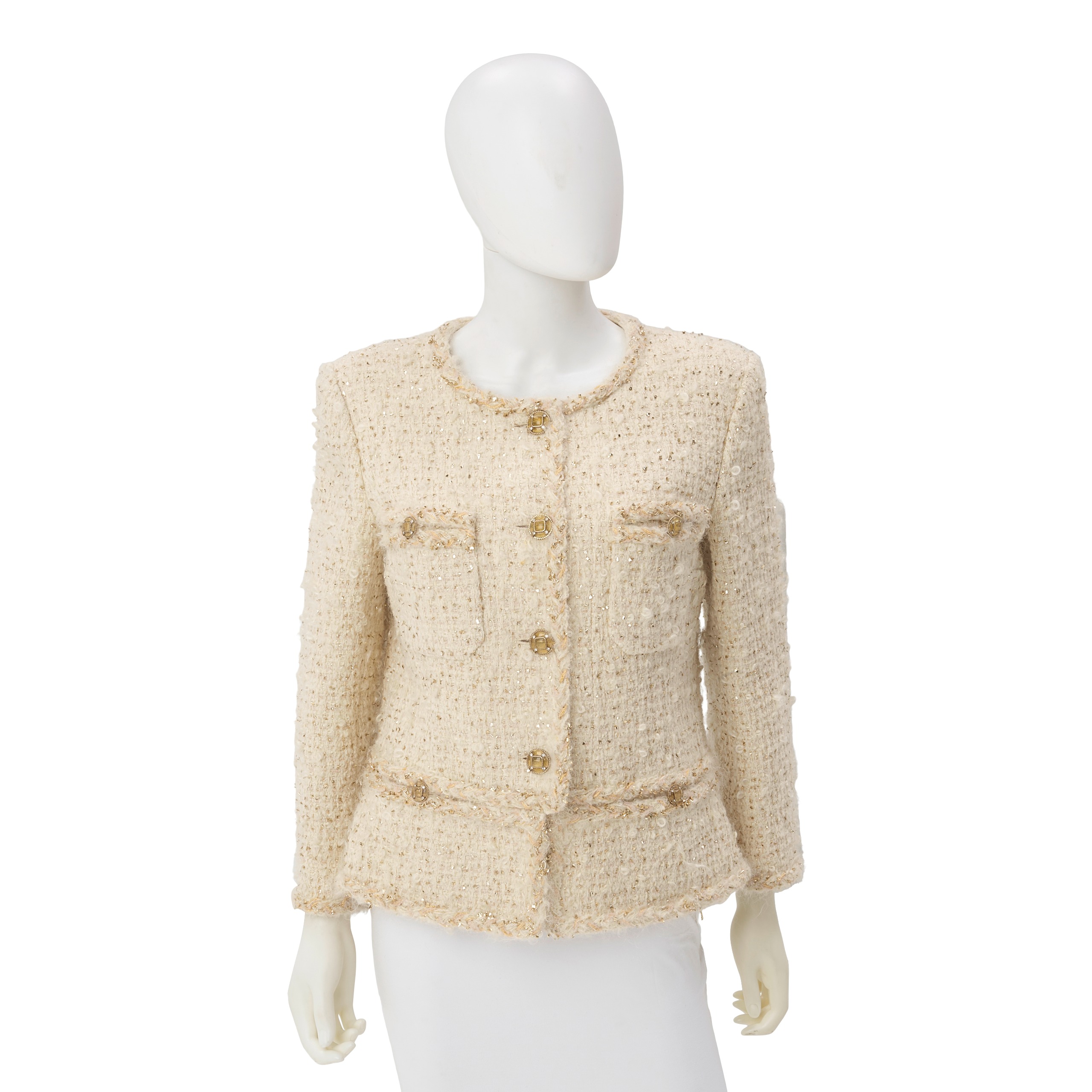 Chanel cream mohair gold embellished evening jacket,estimate $1,200-$1,800, bonhams.com