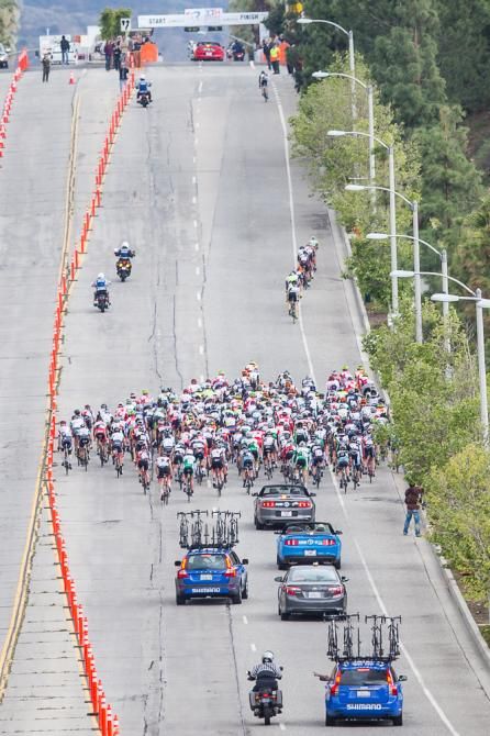 The peloton on the climb