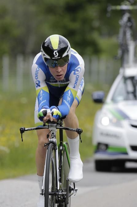 Cameron Meyer (Orica-GreenEdge) on his way to winning stage 1 of the Tour de Suisse