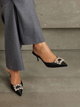 Efflorescence Embellished Satin Mules