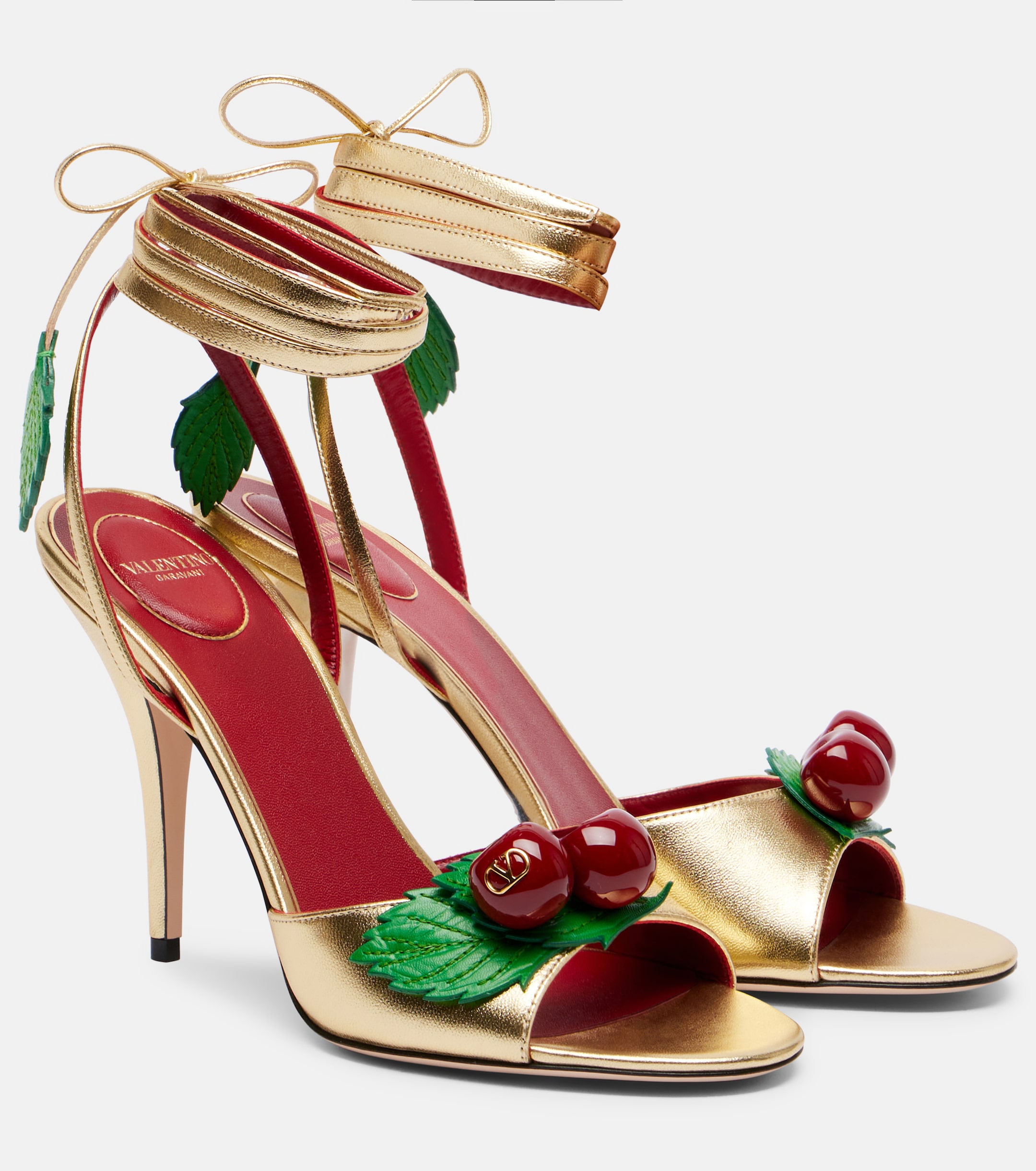 valentino garavani Cherryfic 100 metallic leather sandals