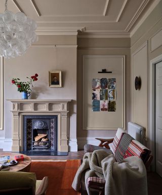 Living room painted in a warm clay paint color