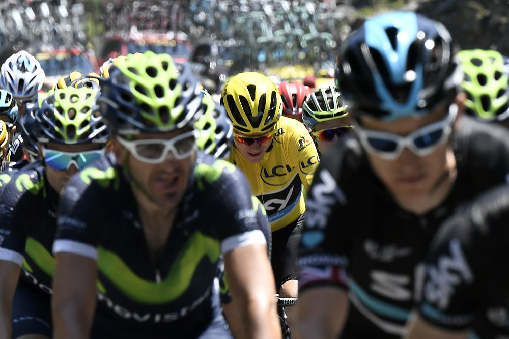 Chris Froome (Team Sky) in yellow at the Tour de France stage 9