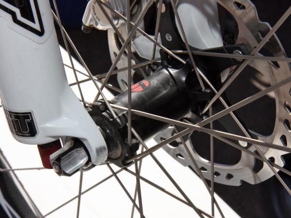 The Top Fuel of Trek World Racing cross-country star Emily Batty sported this prototype straight-pull front hub.