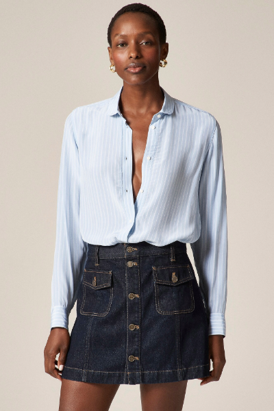 J.Crew, Patch-Pocket Denim Mini Skirt in Rinse Wash