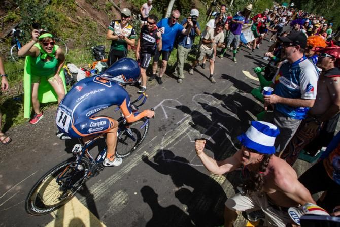Chris Butler (Champion System) finds his way through the crowds on the climb.