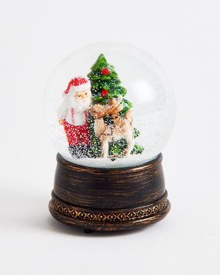 Merry Makers Santa with Reindeer Musical Snow Globe