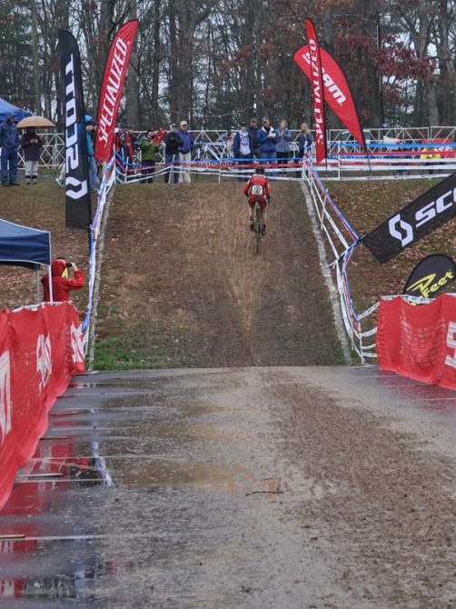 Kerry Werner ( BMC U23 Development Team) flies up the wall in the race lead.