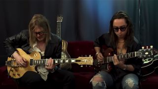 Chris Turpin and Jake Kiszka at the Guitar World studios in New York