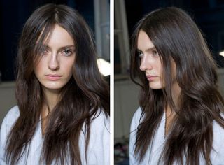 Hair of the model is brushed wavy hair style