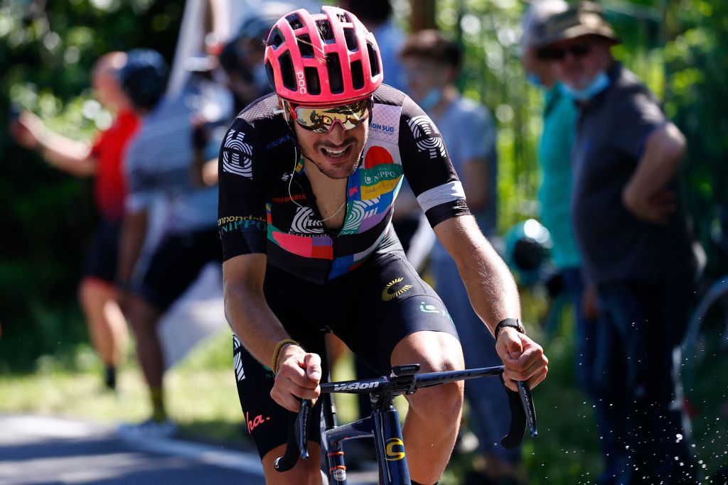 Alberto Bettiol (EF Education-Nippo) en route to victory on stage 18 of the 2021 Giro d&#039;Italia