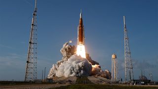 NASA's 322-foot-tall Artemis II Space Launch System rocket and Orion spacecraft lifts off from Launch Complex 39B at Kennedy Space Center on April 01, 2026 in Cape Canaveral, Florida.