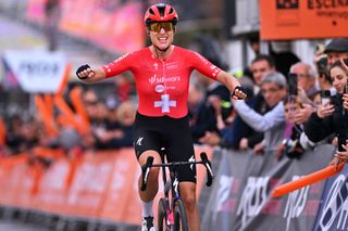 LA VALL DUIXO SPAIN FEBRUARY 16 Marlen Reusser of Switzerland and Team SD WorxProtime celebrates at finish line as stage winner during the 8th Setmana Ciclista Volta Comunitat Valenciana Femines 2024 Stage 2 a 117km stage from Borriol to La Vall dUixo on February 16 2024 in La Vall dUixo Spain Photo by Luc ClaessenGetty Images