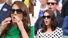 Two photos of Kate Middleton watching Wimbledon from the royal box