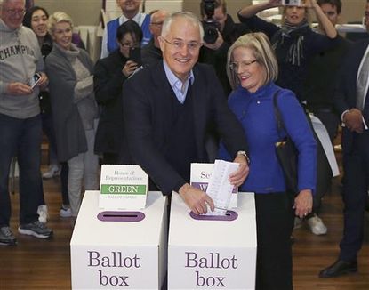Australian Prime Minister Malcolm Turnbull casts his vote