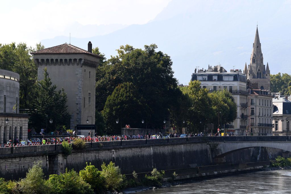 MERIBEL FRANCE SEPTEMBER 16 Start Peloton Grenoble City Landscape during the 107th Tour de France 2020 Stage 17 a 170km stage from Grenoble to Mribel Col de la Loze 2304m TDF2020 LeTour on September 16 2020 in Mribel France Photo by Tim de WaeleGetty Images