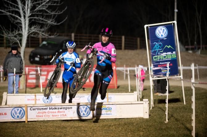 MacFadden leads Nash over the barriers.