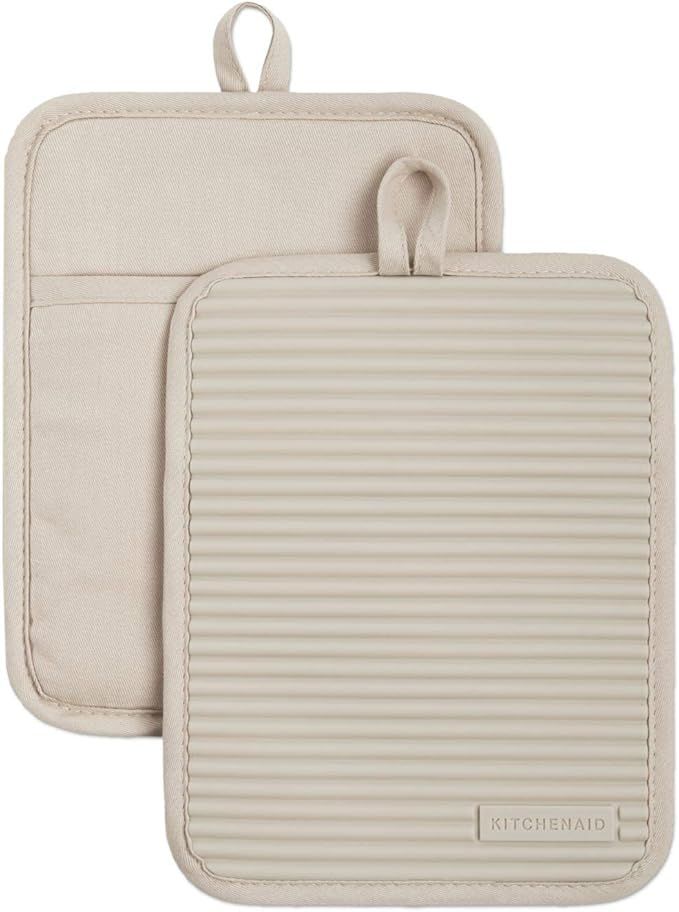 KitchenAid, Kitchenaid Ribbed Soft Silicone Pot Holder 2-Pack Set, Milkshake Tan, 7