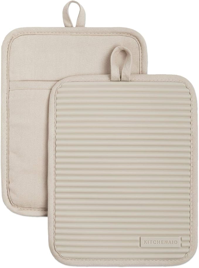 KitchenAid, Kitchenaid Ribbed Soft Silicone Pot Holder 2-Pack Set, Milkshake Tan, 7