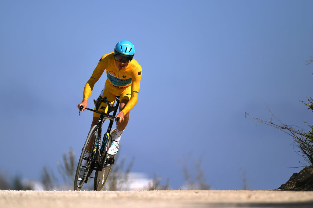 MIJAS SPAIN FEBRUARY 23 Jakob Fuglsang of Denmark and Astana Pro Team Yellow Leader Jersey during the 66th Vuelta a Andaluca Ruta del Sol 2020 Stage 5 a 13km Individual Time Trial from Mijas to Mijas 672m VCANDALUCIA UCIProSeries ITT on February 23 2020 in Mijas Spain Photo by David RamosGetty Images