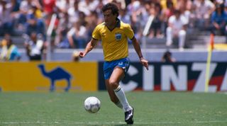 Careca (Brazil) in action during quarter-finals of the 1986 FIFA World Cup against France. After tying the match 1-1, France won in a penalty shoot out 4-3. (Photo by Jean-Yves Ruszniewski/TempSport/Corbis/VCG via Getty Images)
