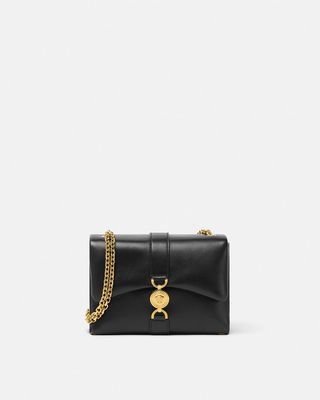 Black Versace Kleio Shoulder Bag with gold hardware