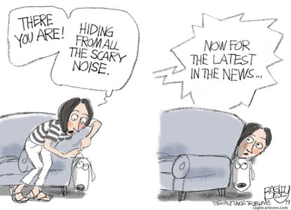 Political Cartoon U.S. Latest News Dog Hiding Fireworks