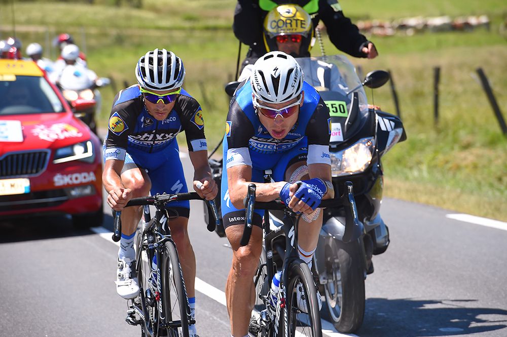 Tony Martin and Julian Alaphilippe in the breakaway during stage 16 of the Tour de France.