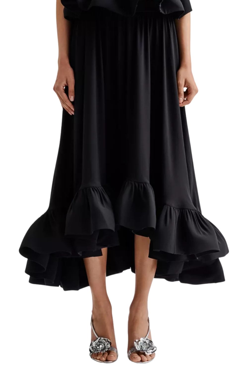 Malina Adriana Frilled-Hem Woven Midi Skirt